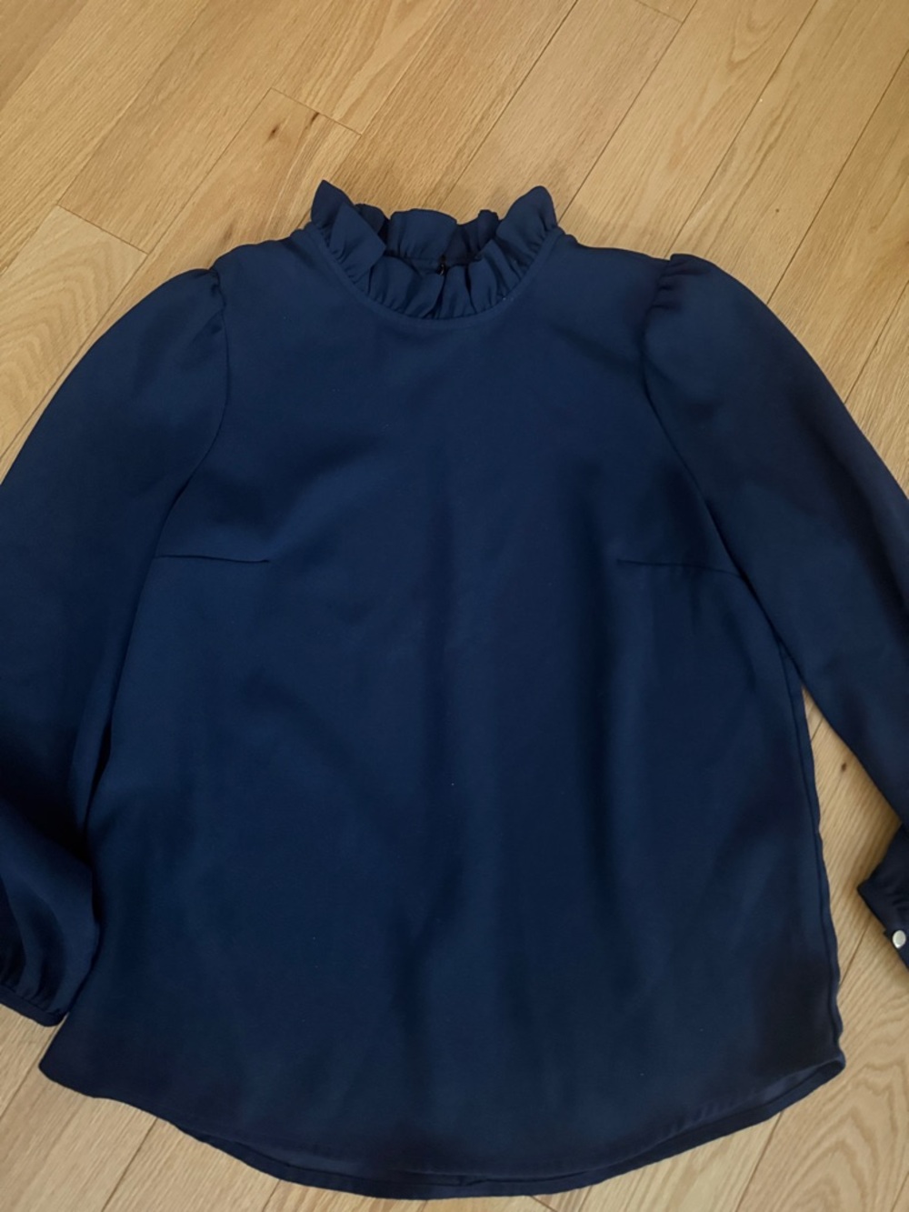 J. Crew Navy Ruffle Mock-Neck Long Sleeve Blouse